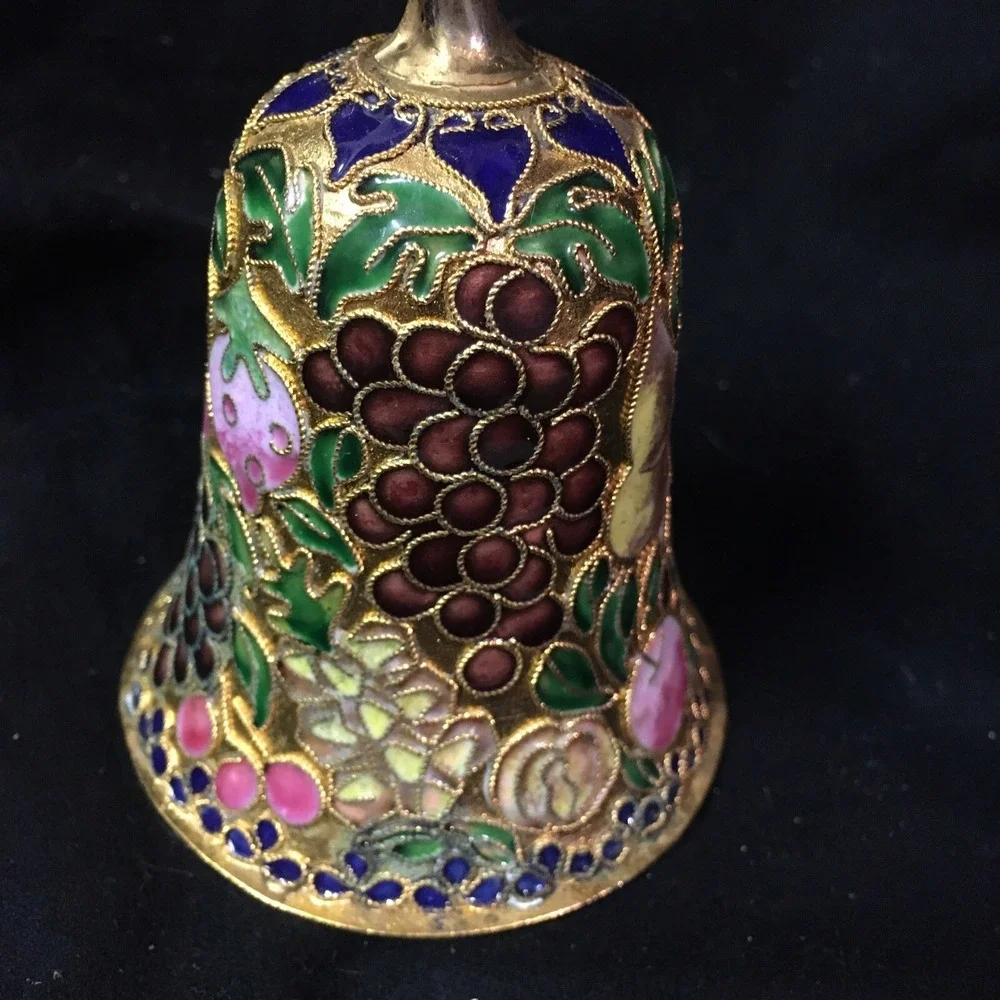Cloisonne Bell Christmas Ornament Fruit Grapes Cherries Design 3